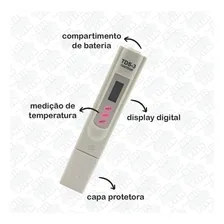Caneta Medidor De Tds E Temperatura Teste Aquario Marinho Cor Cinza Foto mini 2
