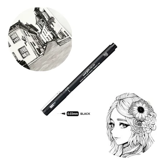 Caneta Nankin Uni Pin Fine Line Preto 0.03mm - Uni-ball Foto 1