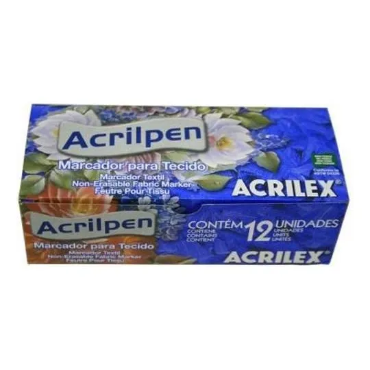 Caneta Para Tecido Preto Acrilpen Caixa Com 12 Acrilex Foto 1
