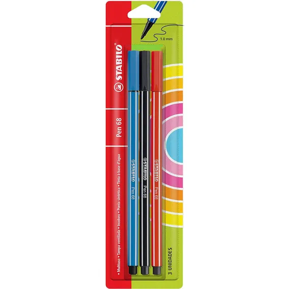 Caneta Pen 68/3 Blister Com 3 Cores Stabilo Foto 1