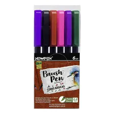 Caneta Pincel Brush 6 Cores Basicas Newpen Foto  mini 1