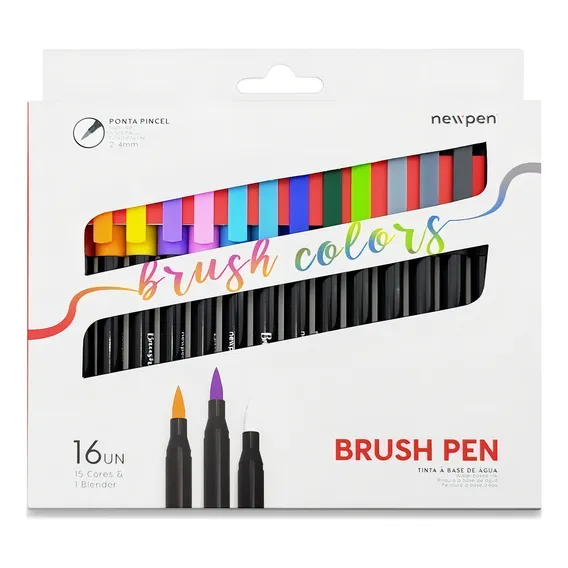 Caneta Pincel Brush Newpen - Kit Com 16 Unidades Com Blender Foto 1