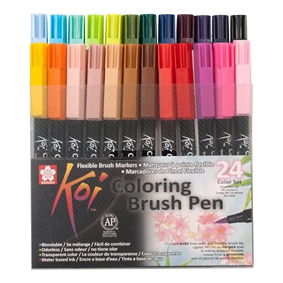 Caneta Pincel Brush Pen Sakura Koi Estojo Com 24 Cores Foto 1