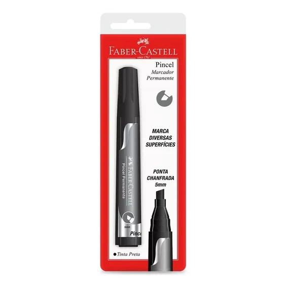 Caneta Pincel Marcador Permanente Faber Castell Preto Foto 1