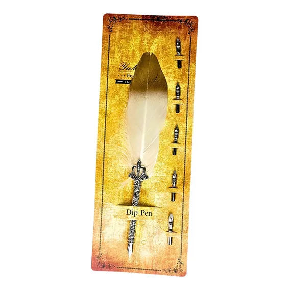 Caneta Tinteiro Com Pena Branca C/ Dourado Caligrafia Antiga Cor Branco Foto 1