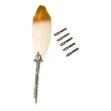 Caneta Tinteiro Com Pena Branca C/ Dourado Caligrafia Antiga Cor Branco Foto mini 2