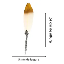 Caneta Tinteiro Com Pena Branca C/ Dourado Caligrafia Antiga Cor Branco Foto mini 3