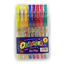 Canetas Coloridas Gel Neon Glitter Estojo Kit 8 Cores Foto  mini 1