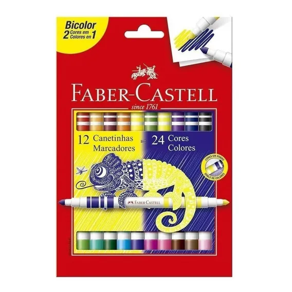 Canetinha Faber Castell Bicolor 24 Cores 12 Canetinhas Foto 1