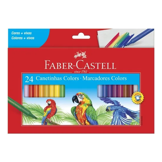 Canetinha Hidrocor Faber Castell Com 24 Cores Lavável Foto 1