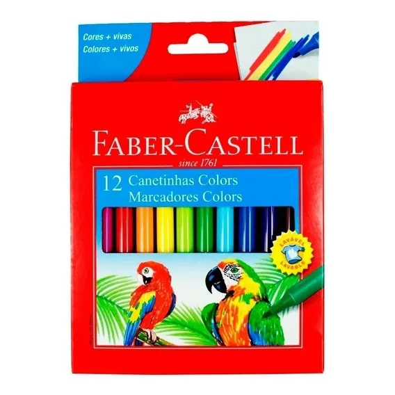Canetinha Hidrográfica 12 Cores Lavável Faber Castell Foto 1