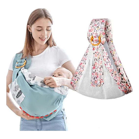 Canguru Wrap Sling Carregador De Bebê 3 Posições Mucca Cor Rosa Flores Tamanho Único Foto 1