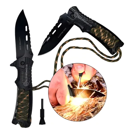 Canivete Bolso 21cm Portátil Tático Perdeneira Pesca Caça Cor Preto Foto 1