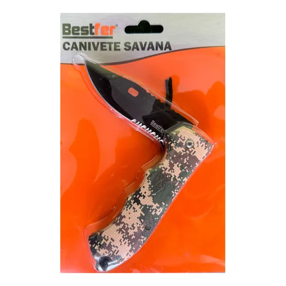 Canivete Camping Inox Preto Savana Pesca Caça 21,8cm Bestfer Foto 1