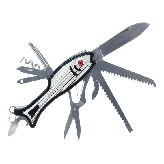 Canivete Multiuso Inox Peixe Pesca Camping Escoteiro Trilha Cor Preto Foto 1