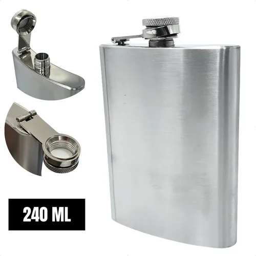 Cantil De Bolso Inox 240ml Garrafa Whiskeira Whisky Bar Cor Cantil Inox Foto 1