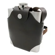 Cantil Porta Bebida Com Bolsa Inox Whisky Vodka Rum 500  Cor Marrom Foto mini  2