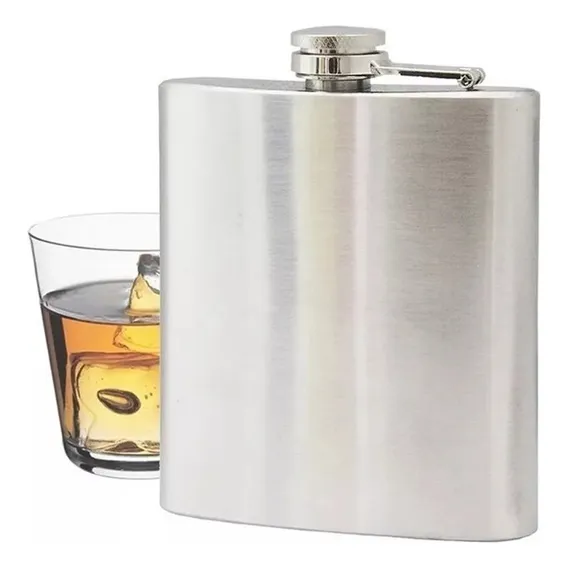 Cantil Porta Bebida De Bolso Em Inox 270  9oz Cor Prateado Lisa Foto 1