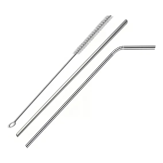 Canudo Aço Inox 2 Unidades Ecológico Reutilizável + Escova Cor Prateado Foto 1