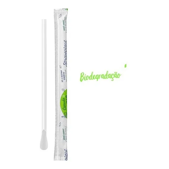 Canudo Colher Ecológico Mexedor Drink Biodegradável C/ 100 Cor Cristal/Transparente Foto 1