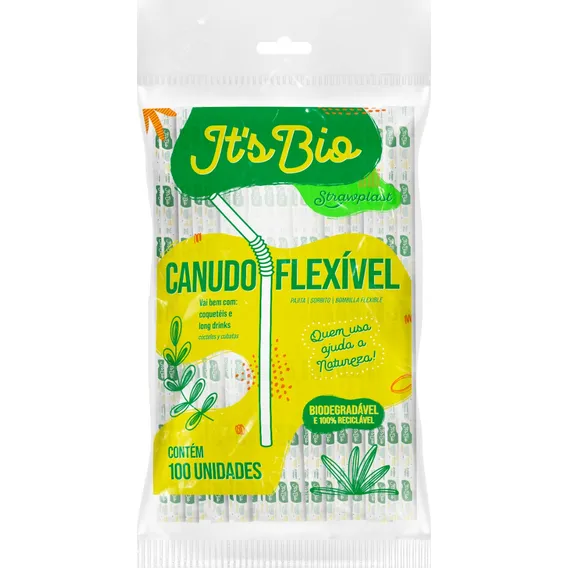 Canudo Flexível Biodegradável Strawplast C/ 200 Unidades Cor Cristal Foto 1