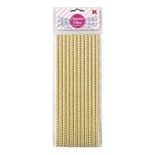 Canudo Papel Chevron Branco E Dourado 6mmx200mm 12 Unidades Foto  mini 1