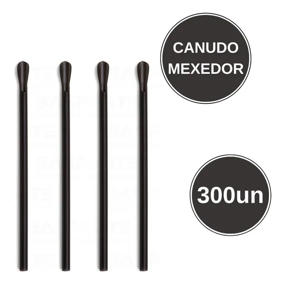 Canudo Plástico Mexedor P/ Drinks Preto C/300un Foto 1