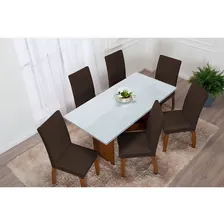 Capa Cadeira 4 Lugares Jantar Malha E Elástico Resistente Cor Tabaco Foto mini 3