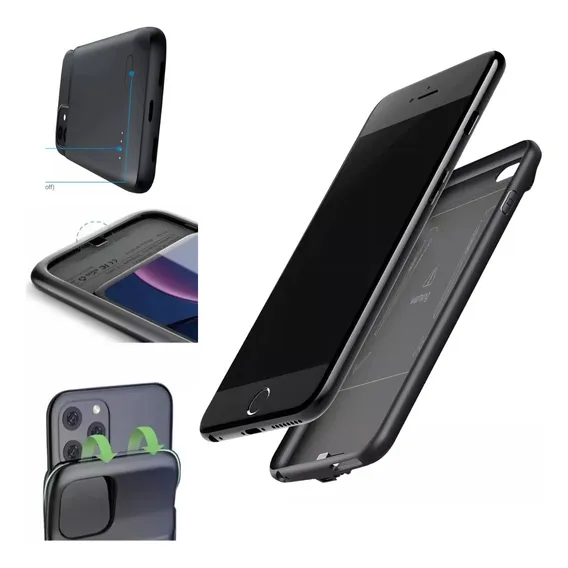 Capa Capinha Case Carregador 4500mah Para iPhone 6p 7/8 Plus Cor Preto Foto 1