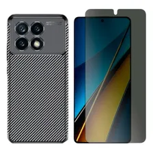 Capa Capinha Para Poco X6 + Pelicula Privacidade Hydrogel  Preto Fiber Carbon Foto  mini 1