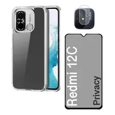 Capa Capinha + Pelicula Privacidade + Película Lente Câmera Xiaomi Redmi 12c | Capinha Transparente Bordas Reforçada | Proteção para Câmera Foto  mini 1