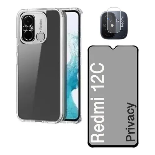 Capa Capinha + Pelicula Privacidade + Película Lente Câmera Xiaomi Redmi 12c | Capinha Transparente Bordas Reforçada | Proteção para Câmera Foto 1