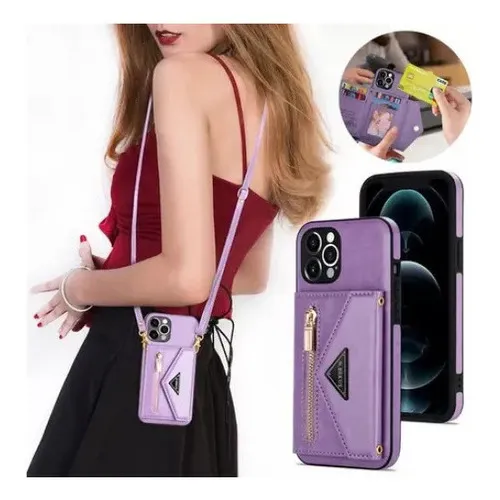 Capa Capinhas De Couro Para iPhone Carcaça Carteira Com Alça Cor Violeta iPhone XR Foto 1
