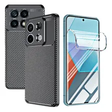 Capa Case Carbon Para Redmi Note 13 5g + Pelicula Hydrogel Preto Fiber Carbon Foto mini 1