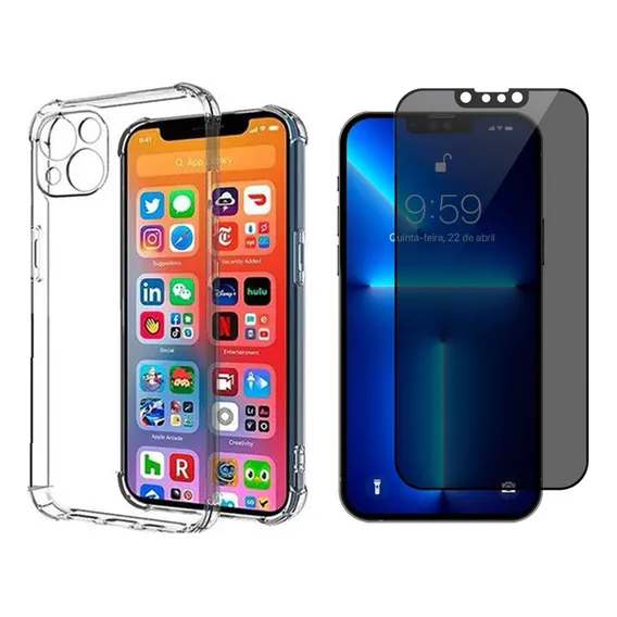Capa Case Para iPhone 13 + Pelicula Fosca Privacidade Foto 1