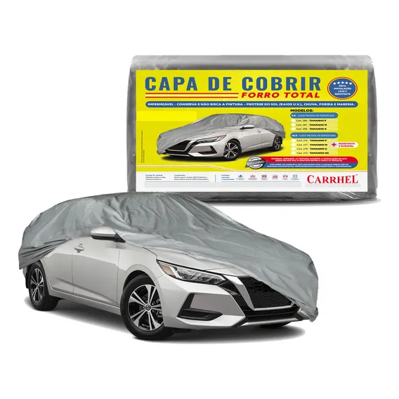 Capa Cobrir Carro Hatch Sedan GG Carrhel 100% Forrada ImpermeÔvel Sol Chuva Cinza Proteção UV Foto 1