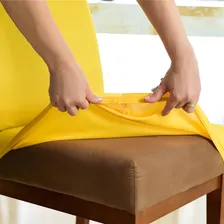 Capa De Cadeira Jantar Malha Elástico Várias Cores Cor Amarelo Foto mini 4