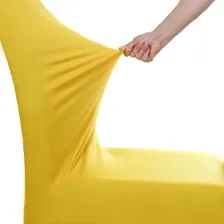 Capa De Cadeira Jantar Malha Elástico Várias Cores Cor Amarelo Foto mini 3