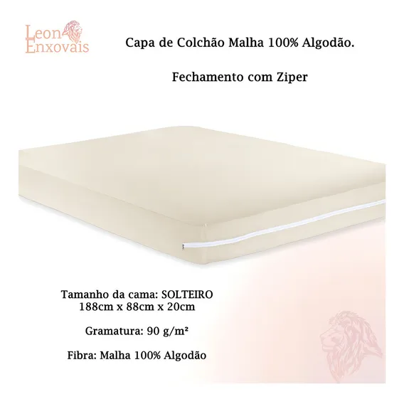 Capa De Colchão Solteiro C/ziper Malha 100%algodão Buettner Foto 1