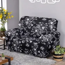 Capa De Sofá 2 Lugares Estampada + 4 Fixadores Rápido Cor Preto Foto mini 1