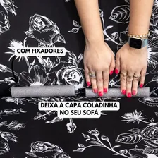 Capa De Sofá 2 Lugares Estampada + 4 Fixadores Rápido Cor Preto Foto mini 2