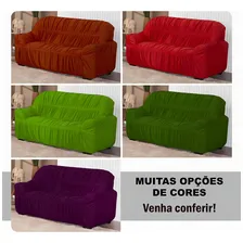 Capa De Sofá 3 Lugares Elasticada Malha Gel Protetora Avulsa Cor Lilás Liso Foto mini 2