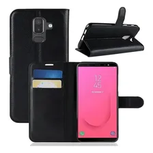 Capa Flip Carteira Para Samsung Galaxy J8 2018 J810 6p. Luxo Cor Preto Liso Foto mini 1