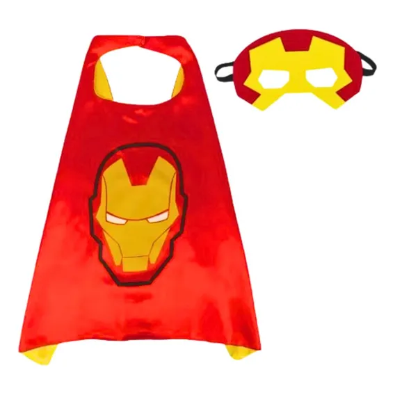 Capa +máscara Infantil Personagem Super Homem Cor Heróis Homem De Ferro Foto 1