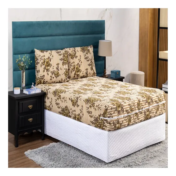 Capa Protetor Colchão Cama King Estampada Com ZÃper Cor 02 Desenho Do Tecido Estampado Foto 1