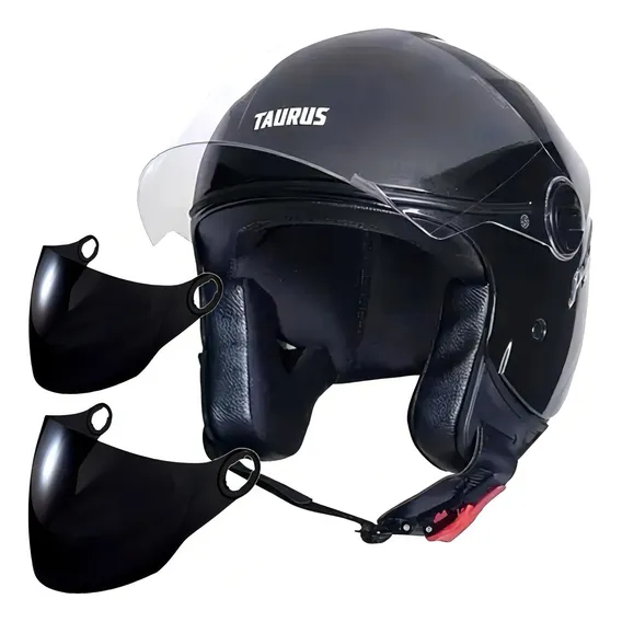 Capacete Aberto Joy 23 Taurus Couro C/ 2 Viseiras Extra Fum Foto 1