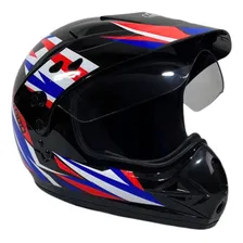 Capacete Ebf Motard cross street trilha com viseira preto/azul/vermelho tamanho 60 Foto mini 3