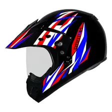 Capacete Ebf Motard cross street trilha com viseira preto/azul/vermelho tamanho 60 Foto mini 1