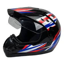 Capacete Ebf Motard cross street trilha com viseira preto/azul/vermelho tamanho 60 Foto mini 2