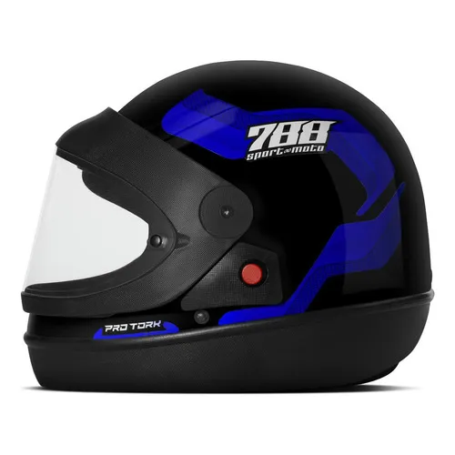 Capacete Fechado Pro Tork Sport Moto 788 Azul Tam. 62 Preto Foto 1